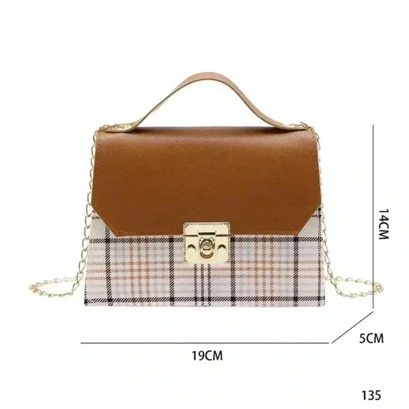 ⚠️Clearance Brown Plaid Small Square Chain Crossbody Bag - Picture 4 of 4